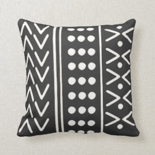 Mudcloth pillow, cream on black with tan accents cushion