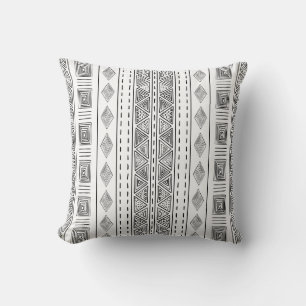 Mudcloth Tribal Pattern White and Black Cushion