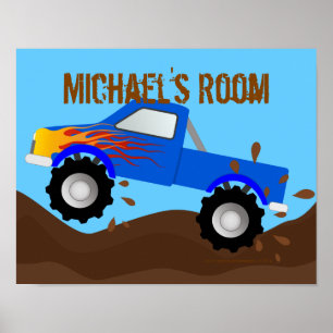 Muddy Blue Monster Truck Personalised Poster