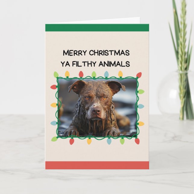 Muddy Brown Dog Funny Christmas Card (Front)