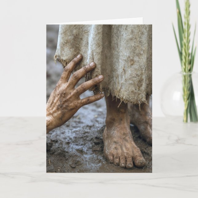 Muddy Hand Reaching for Jesus Card (Front)