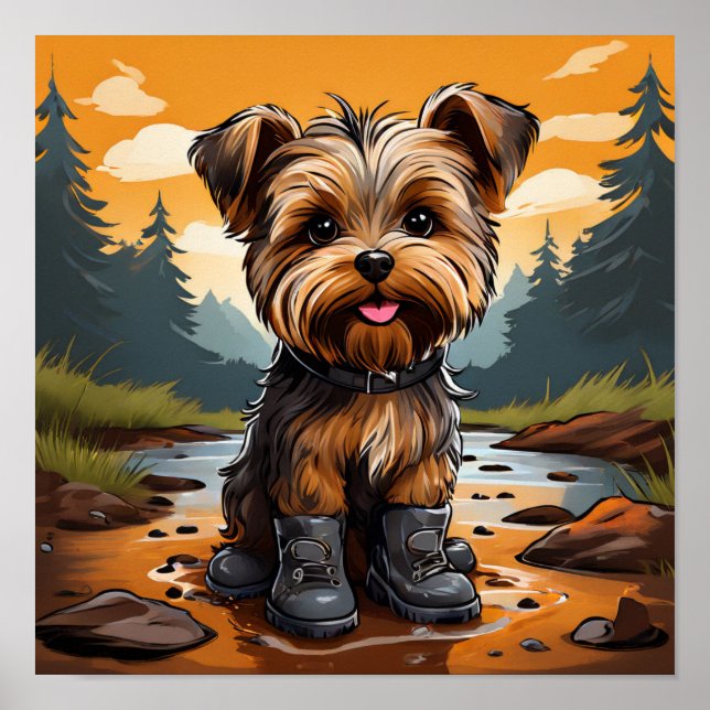 Muddy Paws, Happy Heart: Yorkie in Boots Wall Art (Front)