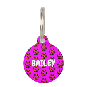 Muddy Paws on Pink Round Pet ID Tag