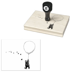 Muddy Pooh Bear Floating with Balloon and Bees Rubber Stamp