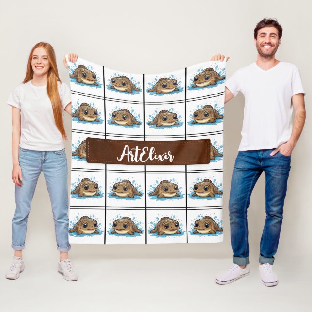 Mudskipper Kawaii Brown Pattern Fleece Blanket (In Situ)