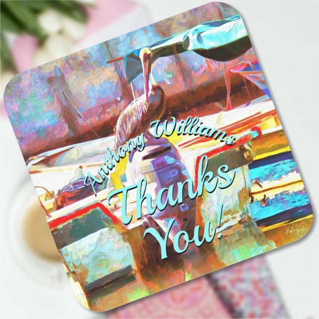 Muelle Los Peines Thank You Pelican 0463 Square Sticker (Creator Uploaded)