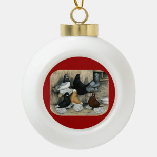 Muffed Tumbler Pigeons Ceramic Ball Christmas Ornament
