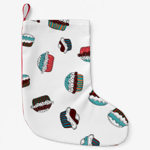 Muffin. Happy birthday cupcake background in white Small Christmas Stocking