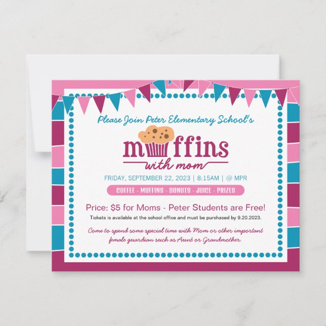 Muffin with Mum Invitation for School/Organisation (Front)