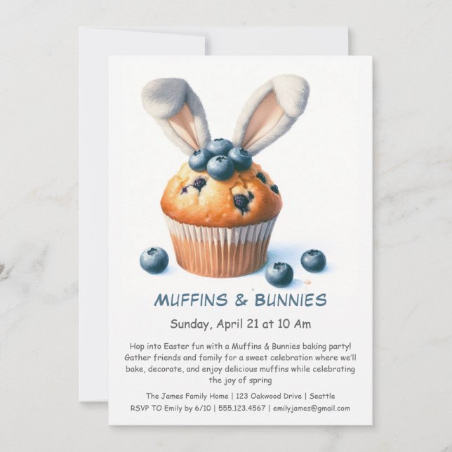 Muffins & Bunnies – Easter Baking Party Invitation (Front)