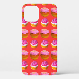 Muffins, cupcakes with white and pink cream on a r iPhone 12 case