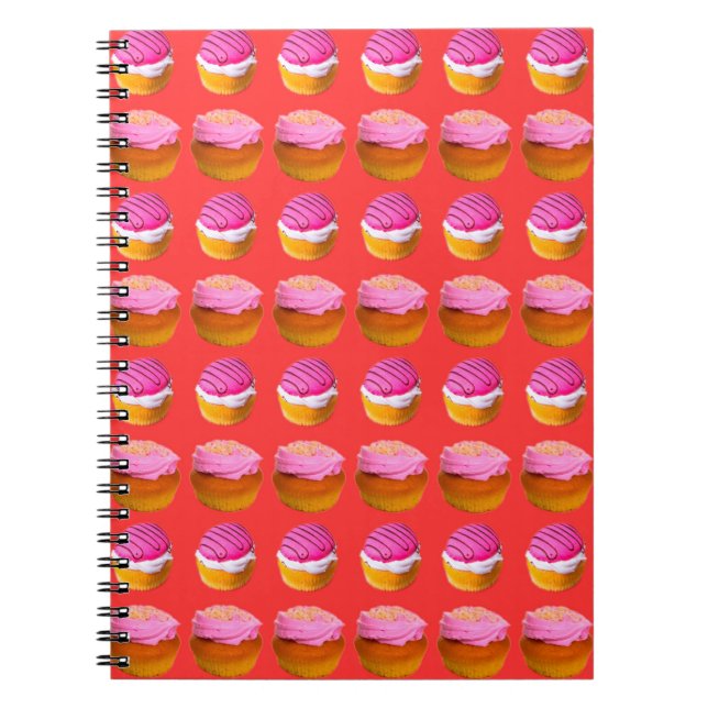 Muffins, cupcakes with white and pink cream on a r notebook (Front)