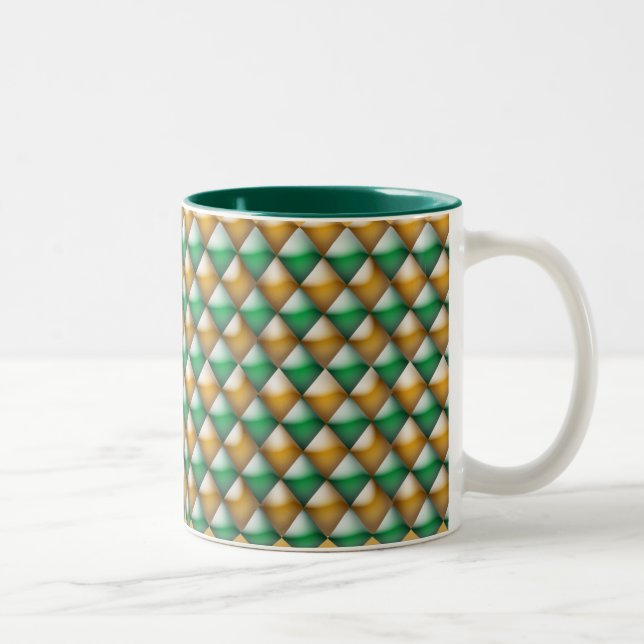 Mug - 3-D Diamonds in Green and Gold (Right)