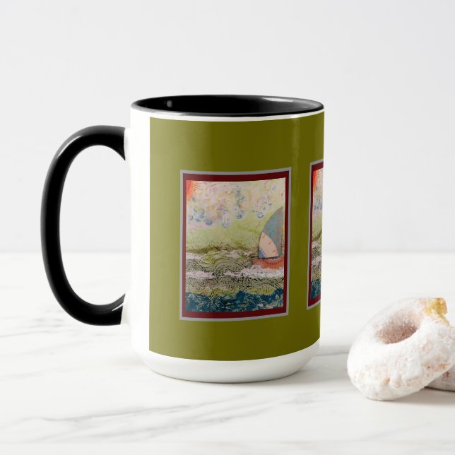 Mug - Art Deco Sailboat  (With Donut)