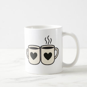 Mug Blanc Duo de Tasses Cœurs Noirs Illustration M