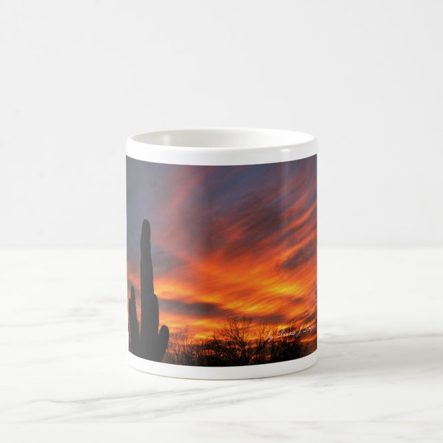 Mug-Blazing sunset with majestic clouds & sahuaro Coffee Mug (Center)