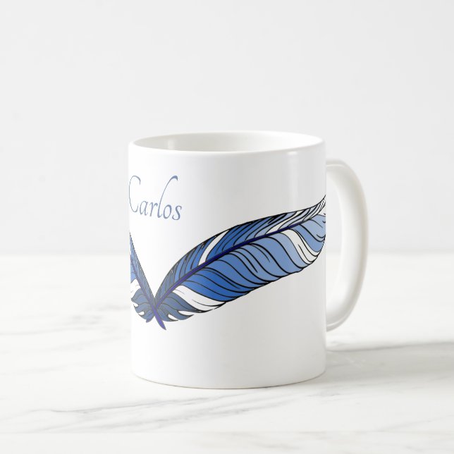 Mug - Blue Feathers and Name (Front Right)