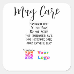 Mug care instructions add business name logo detai square sticker