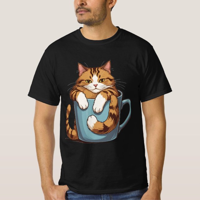 Mug & Cat T-Shirt: Adorable & Irresistible Design T-Shirt (Front)