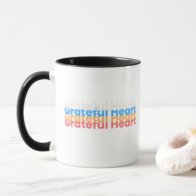Mug Colourful Typography Greateful Heart (With Donut)