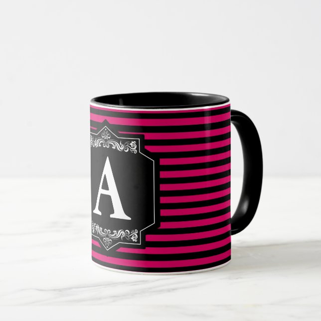 Mug Combo 325 ml Pink Stripes Monogram (Front Right)