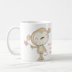 ♥ MUG ♥ Cute Monkey with pink flower illustrat