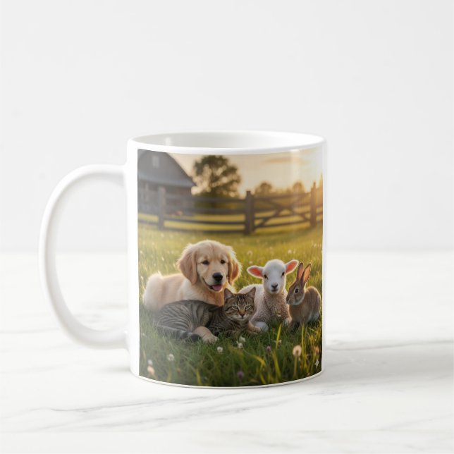 Mug Cute pets group, Golden Retriever and cat. (Left)