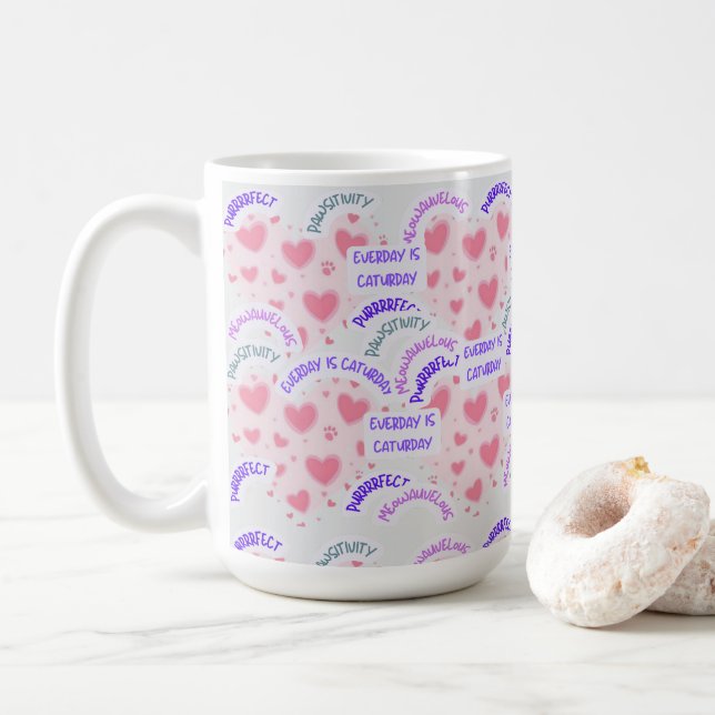 Mug "Everyday is caturday" Pawsitive vibes  (With Donut)
