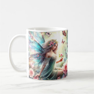 Mug - Fairy in Flowers Garden, Butterflies