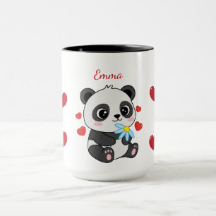 Mug featuring a panda and hearts