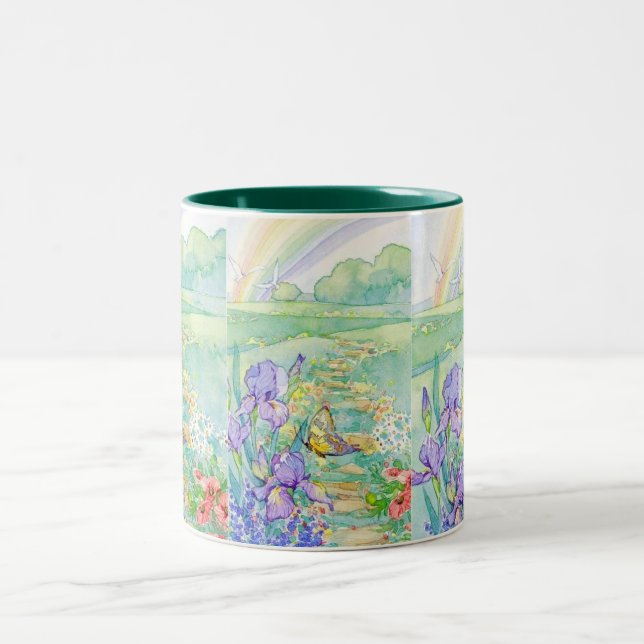 Mug-Flowers, Butterfly, Rainbow Two-Tone Coffee Mug (Center)