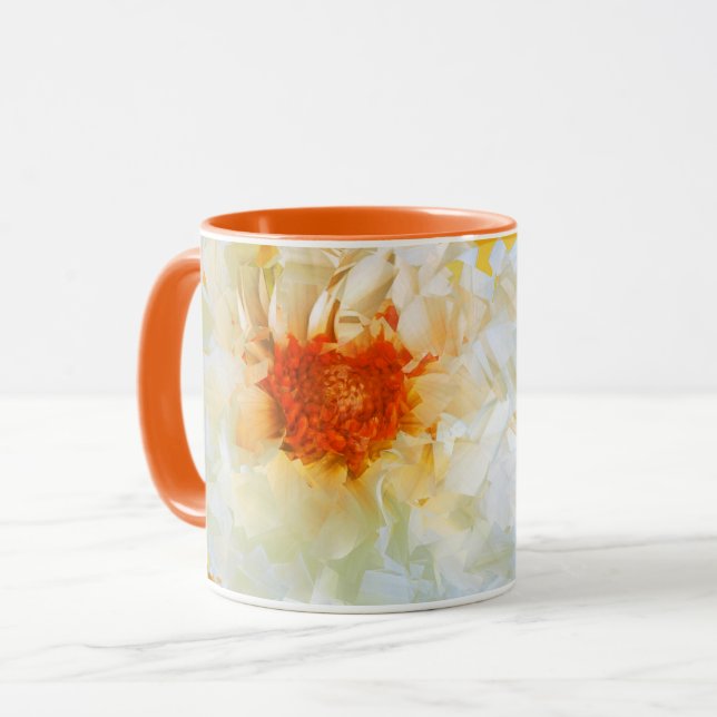 Mug Flowers White Orange Cubist (Front Left)
