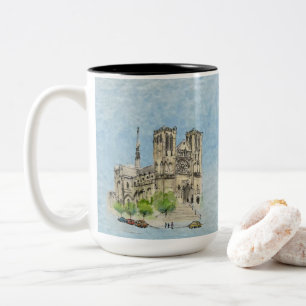 Mug: flying Joanna & Grace  (light blue sky) Two-Tone Coffee Mug