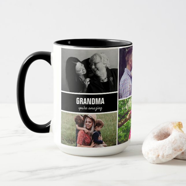 Mug for Grandma family Photo Collage Personalised (With Donut)
