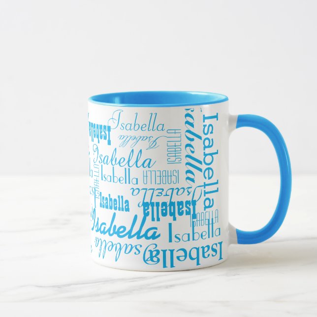 Mug for Her with azure blue pattern of names (Right)