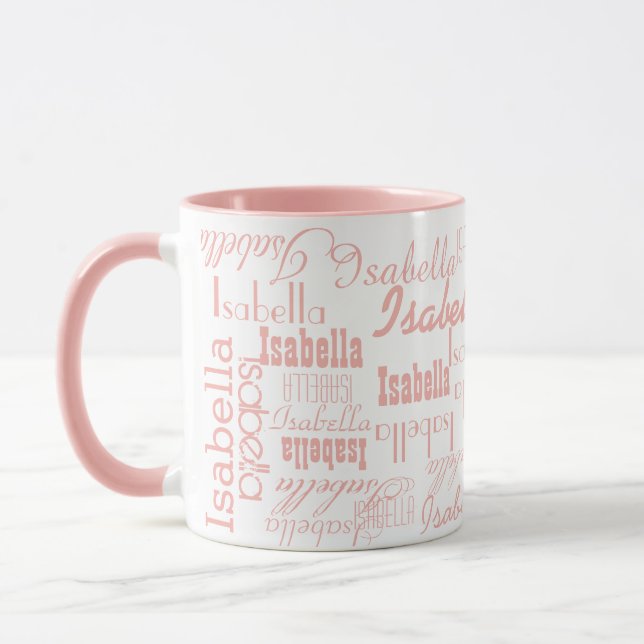 Mug for Her with light pink pattern of name (Left)
