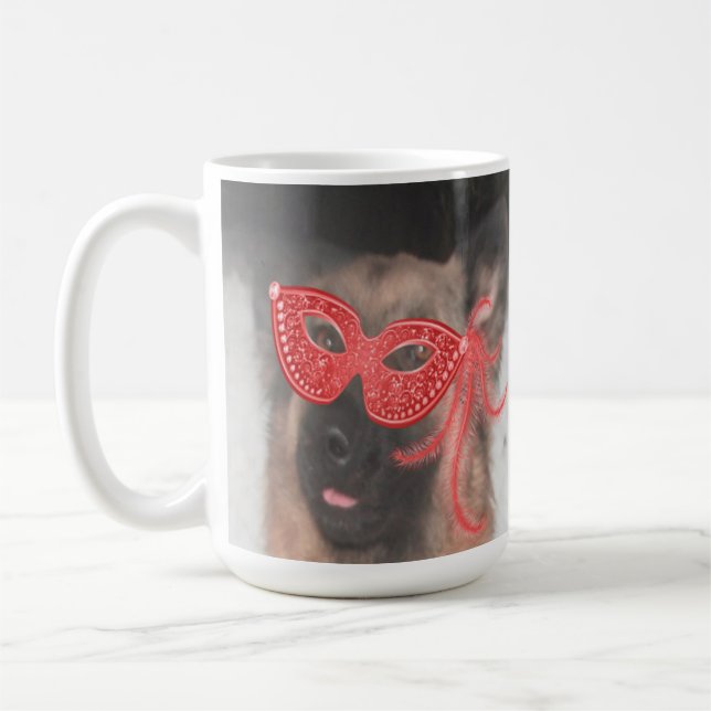 Mug German Shepherd Mardi Gras Mask Red (Left)