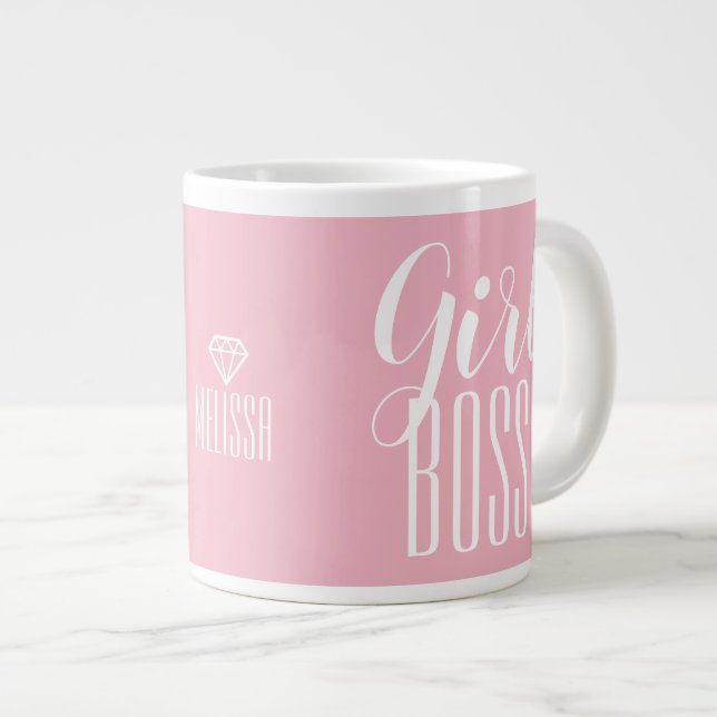 Mug Girl Boss Personalised Name Diamond Pink (Front Right)