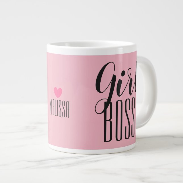 Mug Girl Boss Personalised Name Heart Pink (Front Right)