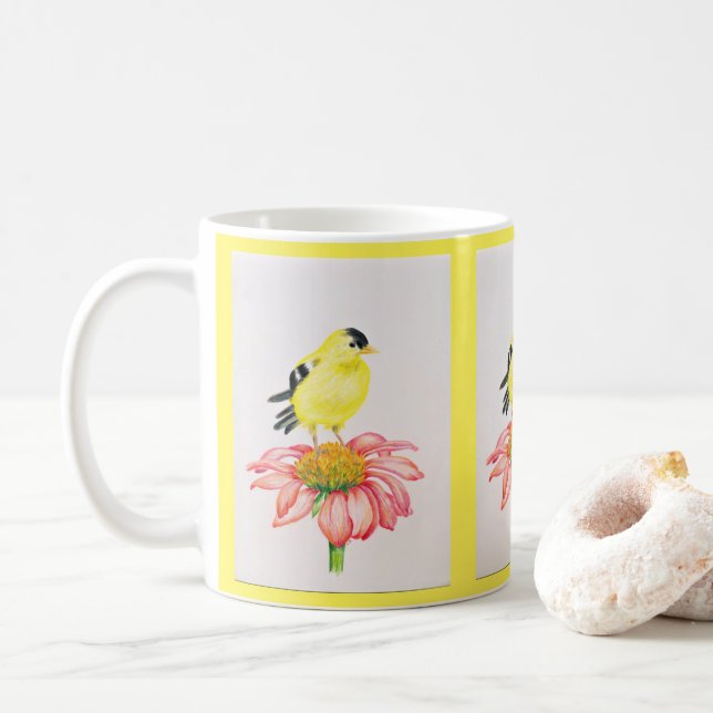 Mug Goldfinch on Coneflower (With Donut)