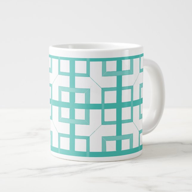 Mug - Interwoven Aqua Squares (Front Right)