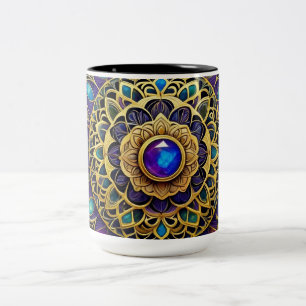 Mug Jeweled Mandalas, Purple Gold Blue 