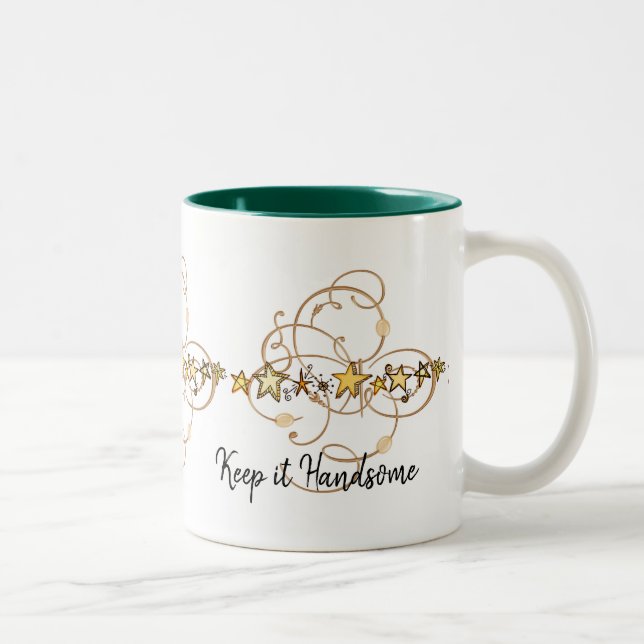 Mug Keep it Handsome Gold Stars Green (Right)