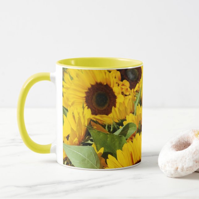  Mug Large Yellow Sunflowers  (With Donut)