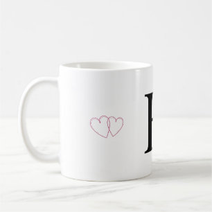 Mug Letter H Monogram with Pink Double Hearts Coff
