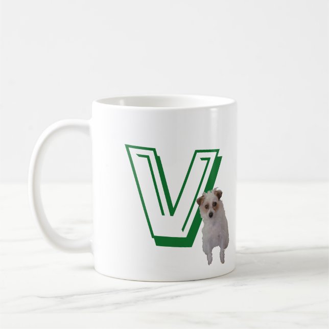 Mug - Letter V with Dog and Name (Left)