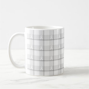 Mug Lung Cancer Awareness Plaid, White Ribbon