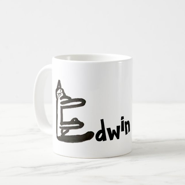 Mug - Name with Initial Cat Letter E (Front Left)