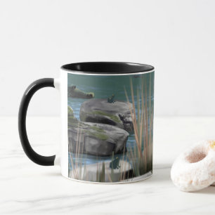 Mug Nature scene with Crocs, Rocks, and Frogs 