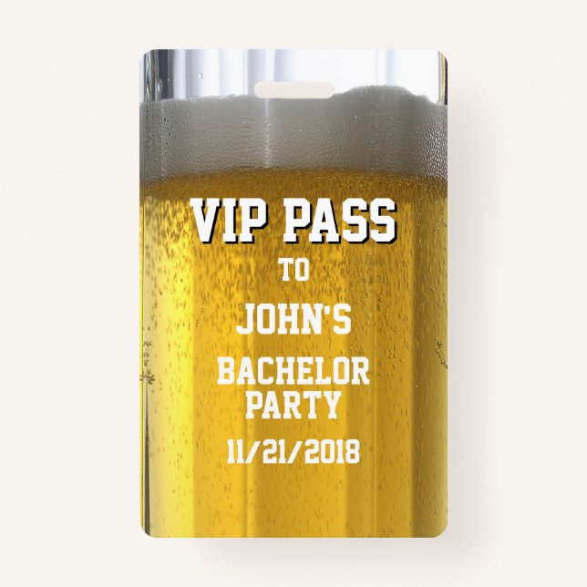 Mug of Beer Bachelor Party VIP Badge ID Badge (Front)